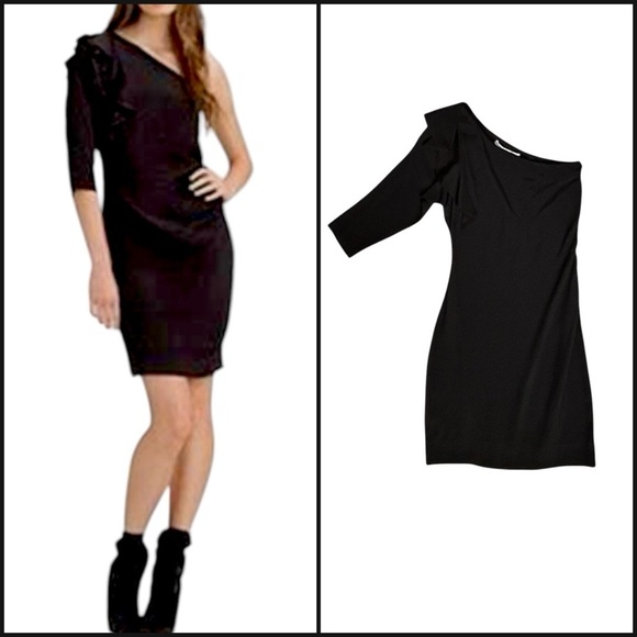 DIANE von FURSTENBERG Cobb One Shoulder Dress sz 2 Stretchy Silk Blend LBD Short - Picture 1 of 12